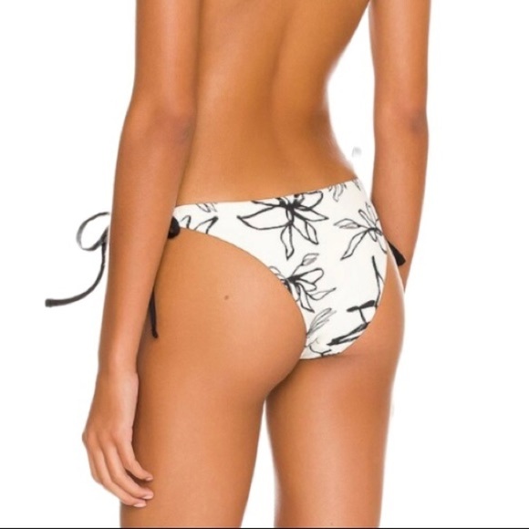 Revel Rey String Bikini Bottom Victoria Black White Floral Adjustable Ties L - Picture 2 of 12